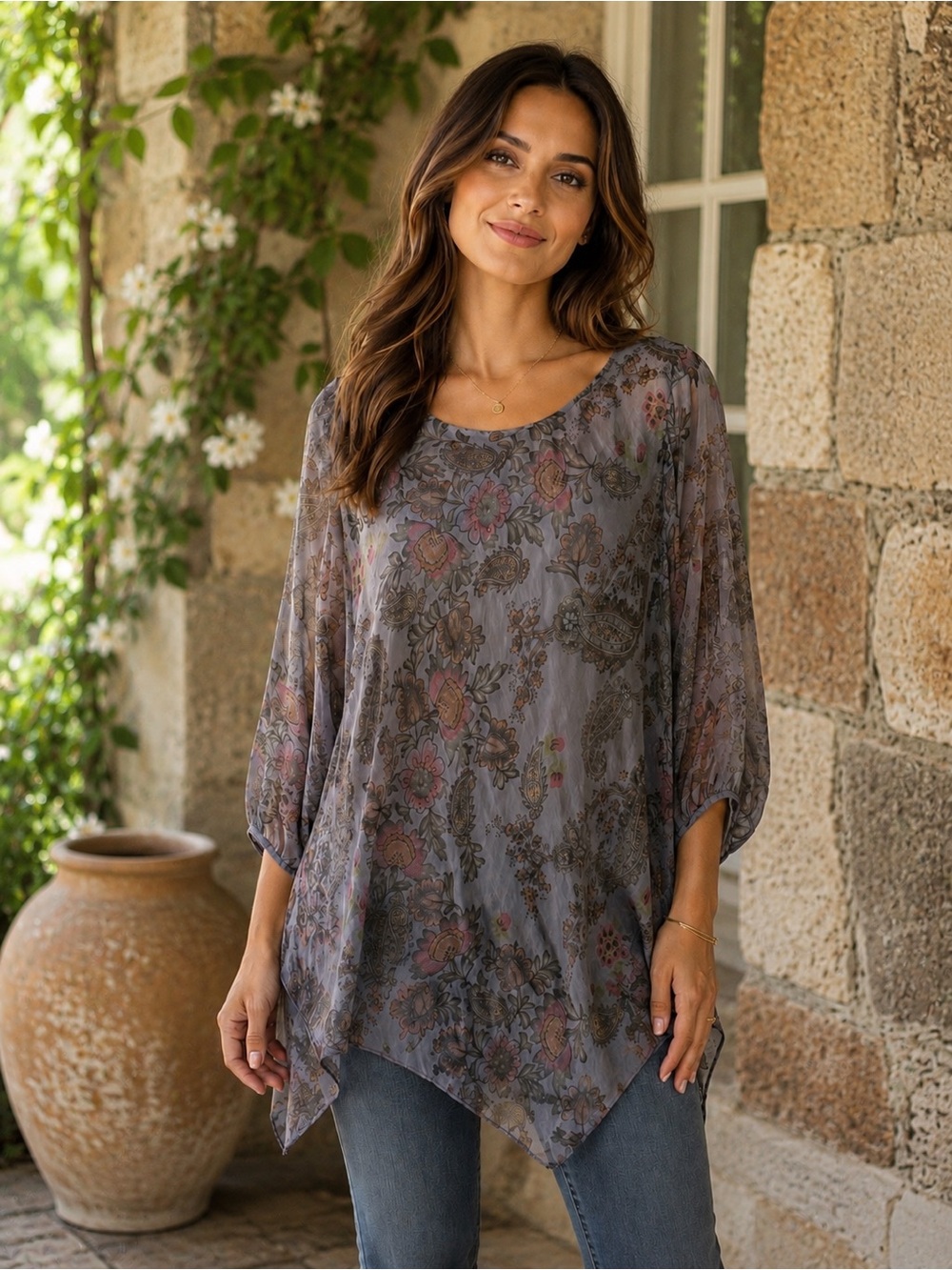 Magali Collection Made in Italy Silk Blouse Asymmetrical Long Sleeve Whimsigoth